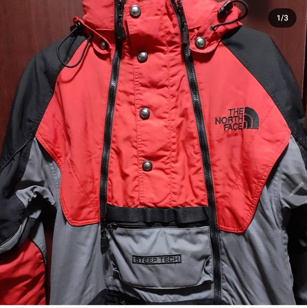 Vintage north face steep tech pullover/full zip in nwot condition.red/black/gray